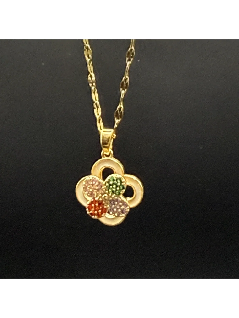 candy+clover Multi-color Pave Crystal Gold Tone Spinner Pendant w/free chain